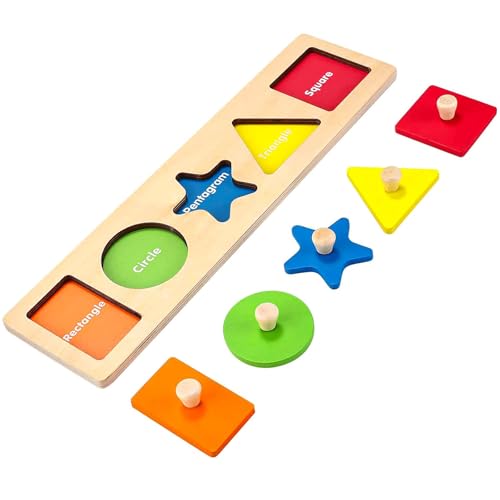 QODOFLR First Jumbo Knob Wooden Shape Puzzles for Toddlers 1-3,Montessori Shapes Sorter for1-2 Year Old,Preschool Learning Peg Puzzle Toys for Baby Kids,1-2 Year Old Boy Girl ProductsLogo