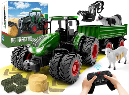 Uarzt Remote Control Tractor Toy, Kids RC Tractor Set & Truck and Trailer Front Loader - Metal Car Head/8 Wheel/Light, Toddlers Farm Vehicle Toys for 3 4 5 6 7 8 9 Year Old Boys Girls Birthday Gift ProductsLogo
