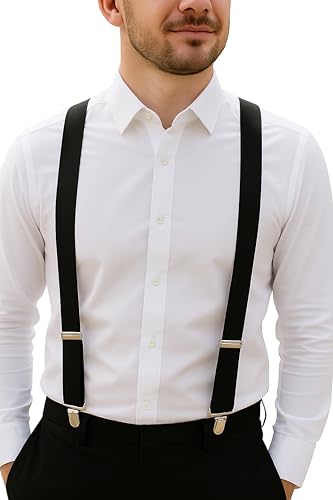 trilece Black Suspenders for Men - Mens Suspender, Adjustable Y Back Style Suspender Women, Suspenders with Heavy Duty Strong Clips (Black, 1) ProductsLogo