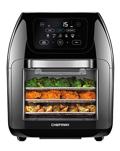CHEFMAN Multifunctional Digital Air Fryer+ Rotisserie, Dehydrator, Convection Oven, 17 Touch Screen Presets Fry, Roast, Dehydrate, Bake, XL 10L Family Size, Auto Shutoff, Large Easy-View Window, Black ProductsLogo
