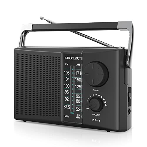 LEOTEC Portable AM FM Radio with Best Reception,Battery Operated or AC Power,Big Speaker,Large Tuning Knob,Clear Dial,Earphone Jack for Gift,Elder,Home ProductsLogo