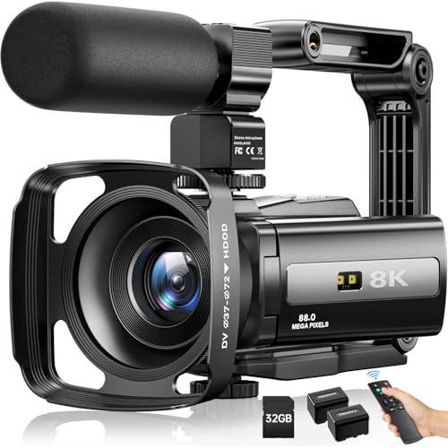 8K Video Camera Camcorder 88MP UHD WiFi Vlogging Cameras for YouTube 18X Digital Zoom IR Night Vision 3.0''Touch Screen Camera with 32GB Card, Microphone, Stabilizer, Lens Hood, Remote, Batteries ProductsLogo