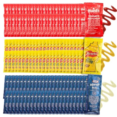 Chronos Condiment 150 assortment gift pack - 50 Single Serve Pouches of Each: Ketchup, Mustard, and Mayo - 150 Pack, Great for Picnics, Boxed Lunch, BBQ, Travel, and Parties ProductsLogo