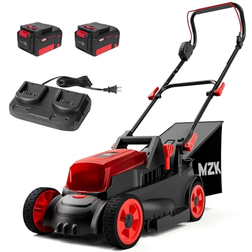 MZK 40V(2x20V)13” Cordless Electric Lawn Mower,4-Position Height Adjustment,Compact and Lightweight Push Battery Powered Lawnmower for Yard ,Garden and Farm(2*4AHBatteries and Charger Included)LM13B08 ProductsLogo