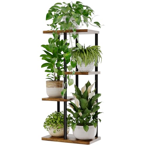 Bamworld Plant Stand Indoor, Corner 4 Tier Metal Plant Shelf for Multiple Plants, Tiered Flower Pot Stands for Patio Garden Balcony Living Room Bedroom, Brown ProductsLogo
