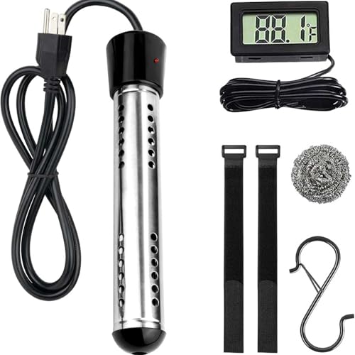 2000W Immersion Water Heater UL Listed,Portable Electric Water Heater with 304 SS Anti-scalding,Updated with Digital Thermometer,S Hook,2 Reusable Straps,Heats up to 5 gallons of Water in Minutes ProductsLogo