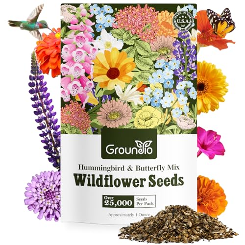 Wildflower Seeds Hummingbird and Butterfly Mix 1 Ounce, No Filler, 24 Varieties Flowers Seeds to Plant Outside, Annual Perennial, Bulk Resealable Package ProductsLogo