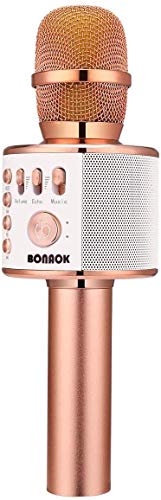 BONAOK Wireless Bluetooth Karaoke Microphone,3-in-1 Portable Handheld Karaoke Mic Speaker Machine Home Party Birthday for All Smartphones PC(Q37 Rose Gold) ProductsLogo