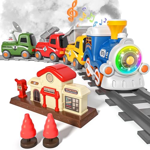 MORECOLL Train Set for Toddlers w/Steam, Music & Lights - First Choo Choo Train for Toddlers, Electric Train Set for Kids, Magnetic Train Toys, Christmas Birthday Gifts for Boys Girls ProductsLogo