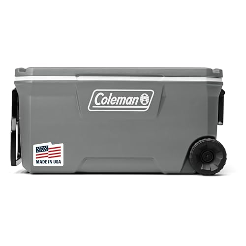 Coleman Classic Series Insulated Portable Rolling Cooler with Wheels, Leak-Resistant Outdoor Hard Cooler Keeps Ice up to 5 Days, 100-Quart ProductsLogo
