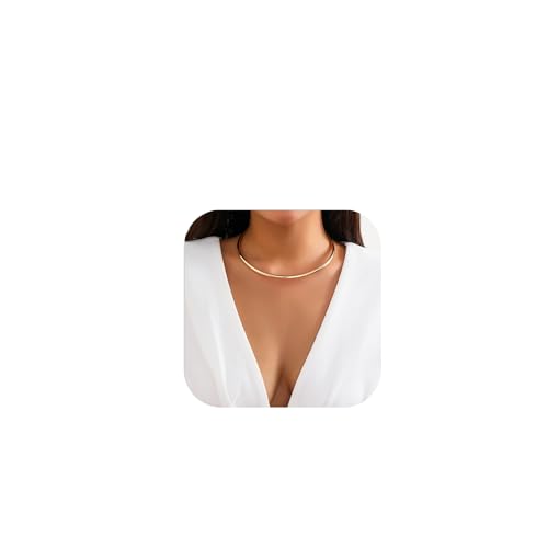 Rotaiboes Simple Metal Collar Necklace Open Round Clavicle Chain Summer Beach Body Chain Jewelry Festival Statement Collar Choker Necklace for Women (Necklace-gold) ProductsLogo