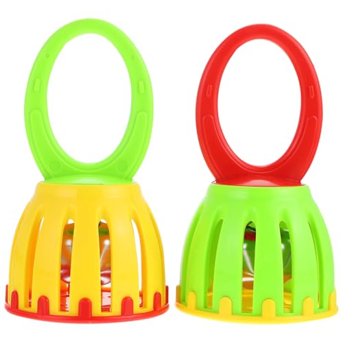 Handheld Jingle Ring Sleigh Bells: 2Pcs Cartoon Handbell Party Rattle Kids Bell Rattle Luminous Handbell Musical Instrument ProductsLogo