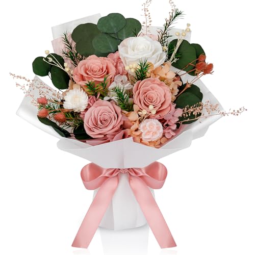 Perfectione Roses 4 Roses Mixed Bouquet for Mother's Day, Flowers for Delivery, Preserved Flowers Birthday Gift for Women Mom Wife Grandma Her, Dusty Rose ProductsLogo
