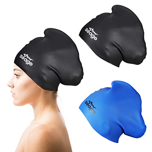 Swim Cap Long Hair 2 Pack Swimming Cap for Women Silicone Swim Caps Keep Hair Dry Waterproof Comfortable Flexible Durable Bathing Cap Tear-Proof Design Large Adult Women Swimming Caps 10+ Years Girls ProductsLogo