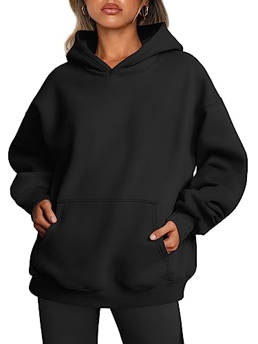 Trendy Queen Womens Oversized Hoodies Fleece Sweatshirts Fall Fashion 2025 Pullover Sweaters Winter Clothes Black M ProductsLogo