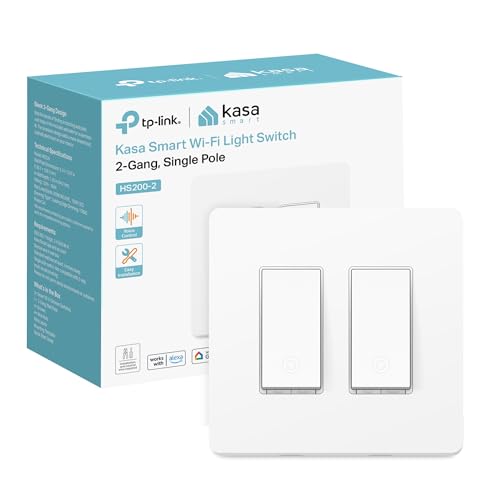 Kasa Smart Switch 2-Gang HS200-2, Single Pole,Neutral Wire Required, 2.4GHz Wi-Fi Light Switch Compatible with Alexa and Google Home, UL Certified, No Hub Required, White ProductsLogo