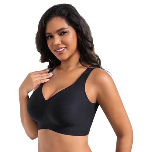Womens Wireless Bras Comfortable Push Up Bra Plus Size No Underwire Deep V Bras for Women T-Shirt Everyday Full Coverage Supportive Back Smoothing Sports Bra Black M ProductsLogo