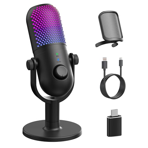 USB Microphone for PC Gaming: Condenser Microphone RGB for Gamer with Stand Mic - Recording Mic for Computer&Laptop with Qiuck Mute - Desk Podcast Mic for Podcast & Singing & Streaming & Youtube Black ProductsLogo