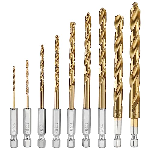 WORKPRO 9-Piece 1/4" Hex Shank Drill Bit Set, Titanium Plating HSS Drill Bits from 1/16" to 3/8" for Metal, Steel, Wood, PVC, Quick Change Design ProductsLogo