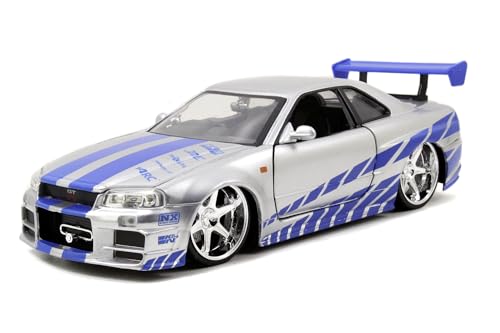 Jada Toys Fast & Furious Brian’s 2002 Nissan Skyline R34 Die-cast Car, 1:24 Scale, Silver & Blue ProductsLogo