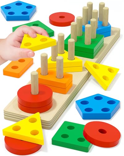 Montessori Toys for 1 2 3 Year Old Boy Girl, Toys for Ages 2-4 Toddlers Kids Baby, 1 2 Year Old Birthday Gifts, Wooden Learning Puzzles Shape Sorter Toy for Toddlers 1-3 ProductsLogo