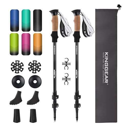 KINGGEAR Nordic Walking Stick, TP1 Hiking Poles Retractable Lightweight 7075 Aluminum, Trekking Poles with Flip Lock, Natural Cork and EVA Grip, 2pc Hiking Gear ProductsLogo
