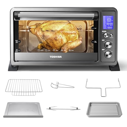 TOSHIBA AC25CEW-BS Large 6-Slice Convection Toaster Oven Countertop, 10-In-One with Toast, Pizza and Rotisserie, 1500W, Black Stainless Steel, Includes 6 Accessories ProductsLogo