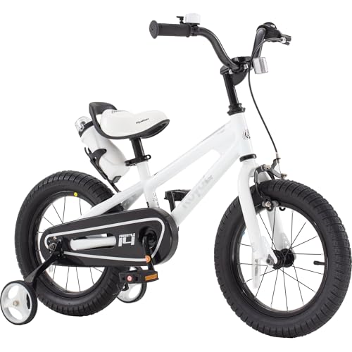 RoyalBaby Freestyle Kids Bike Boys Girls 16 Inch BMX Childrens Bicycle with Training Wheels & Kickstand for Ages 4-7 years, White ProductsLogo