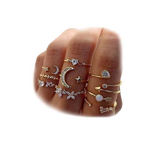 KISS WIFE Gold Stackable Moon Star Knuckle Rings Set for Women, Boho Dainty Lightweight Stacking Rings, Vintage Midi Rings Pack, Trendy Jewelry (2) ProductsLogo