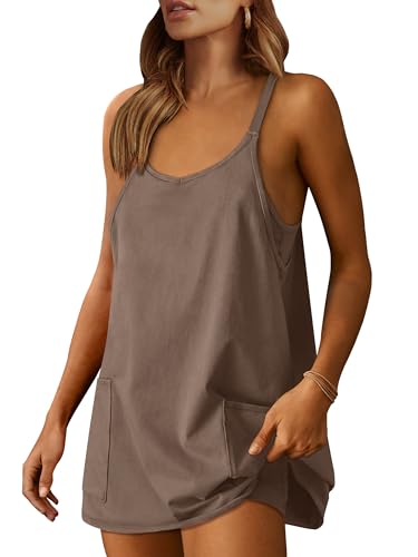 ANRABESS Women Athletic Dress Summer Tennis Workout Active Sports Mini Romper Dress Built in Shorts Travel Vacation Clothes Coffee Medium ProductsLogo