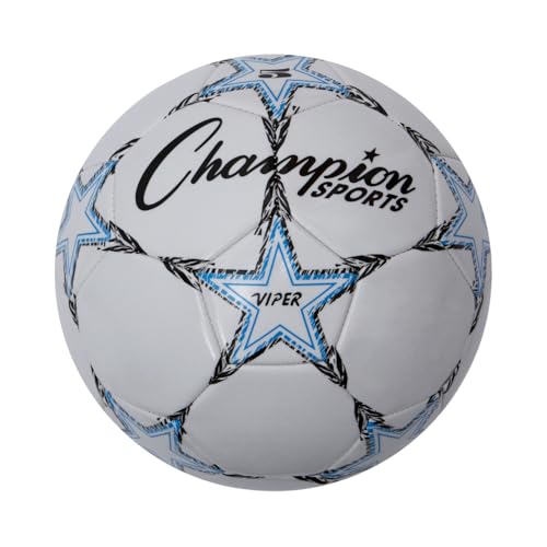Champion Sports Viper Soccer Ball, Size 5 – Soft Touch TPU Cover, Airlock Bladder – Ages 12 & Up – Blue/Black/White ProductsLogo