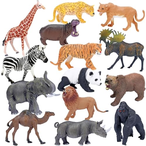 BOLZRA Safari Animals Figures Toys, Realistic Jumbo Wild Zoo Animal Figurines Plastic African Jungle Animals Playset for Kids Toddlers, 14 Piece Gift Set ProductsLogo