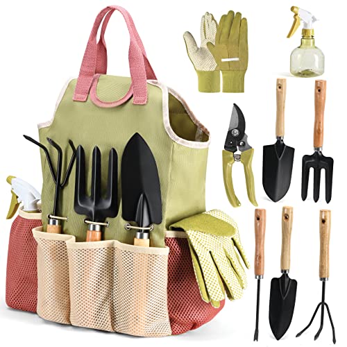 Gardening Tools Set of 10 - Complete Heavy Duty Garden Tools Set with Fashion Handbag - Durable Gardening Supplies Kit Ideal Garden Gifts for Women ProductsLogo