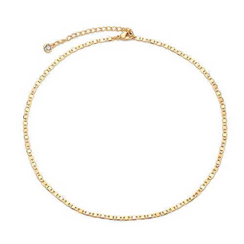 MEVECCO Gold Plain Chain Choker Necklace,14K Gold Plated Dainty Cute Link Lace Thin Clavicle Chain Long Necklace Delicate Fashion Choker Necklace Jewelry Gift for Women ProductsLogo