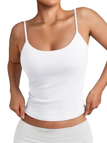 Trendy Queen Womens Spaghetti Strap Tank Top Summer Double Lined Workout Camisole Going Out Cute Tops Y2k Teen Girl Basic White M ProductsLogo