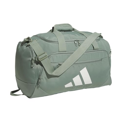 adidas Defender 5.0 Duffel Bag – Durable for Sports, Gym & Travel, Silver Green/White, Small (42L) ProductsLogo