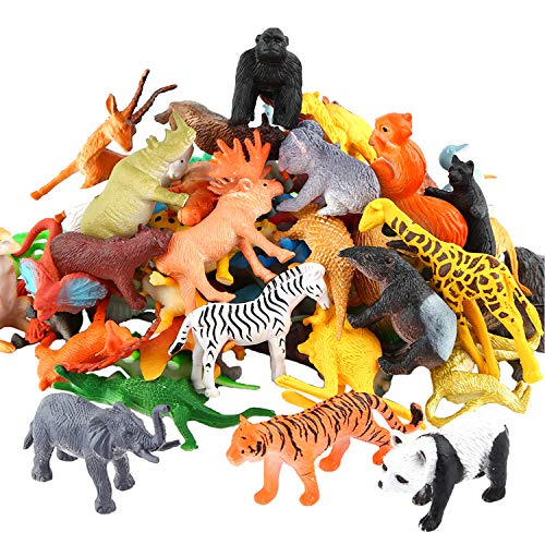 Animals Figure,54 Piece Mini Jungle Toys Set,ValeforToy Realistic Wild Vinyl Plastic Animal Learning Party Favors for Boys Girls Kids Toddlers Forest Small Playset Cupcake Topper ProductsLogo