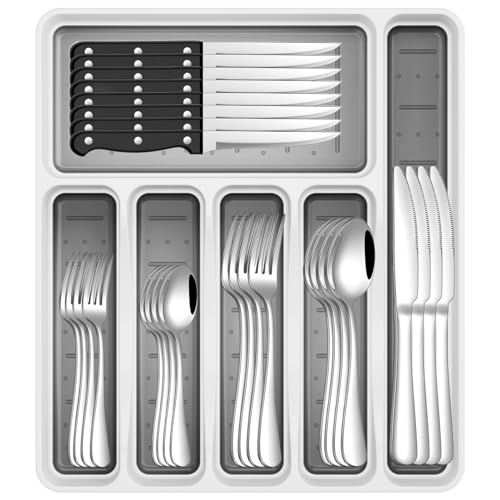 49-Piece Stainless Steel Silverware Set with Cutlery Organizer, Service for 8 with Steak Knives and Kitchen Utensils ProductsLogo