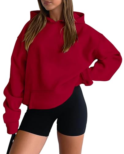 onlypuff Hoodies for Women Red Oversized Sweatshirts Hooded Pullover Casual Workout Soft Fall Fashion Outfits Winter Clothes L ProductsLogo