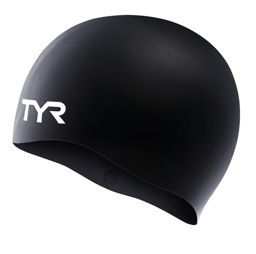 TYR Unisex Adult All-season Wrinkle-Free Silicone Swim Cap, Black, 0 US ProductsLogo