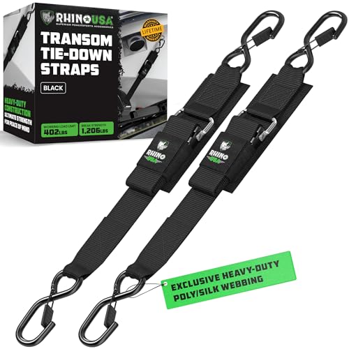 Rhino USA Boat Trailer Straps (2-Pack) - Heavy Duty 2 Inch x 48 Inch Boat Tie Down Straps to Trailer - Ultimate Adjustable Transom Tie Down Straps for Trailering Safety with Boat, Jet Ski, & More! ProductsLogo