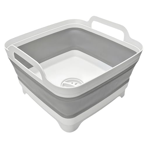 MontNorth Collapsible Wash Basin 9L, Foldable Dish Tub with Drain Plug, Portable Collapsible Dish Basin, Camping Sink for Washing Dishes, Laundry & Kitchen Use,Gray ProductsLogo