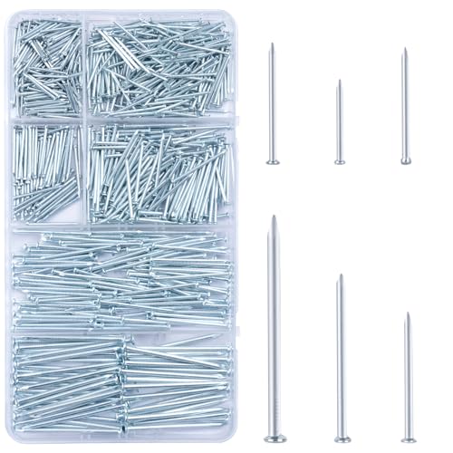 KURUI 700pcs Hardware Nails for Hanging Pictures, Up to 2"-Long Finish Nails Assortment Kit for Wall Art Decor, 640 Frame Nails and 60 Small Finishing Nails for Drywall Wood - Silver Picture Hangers ProductsLogo