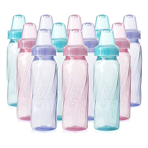 Evenflo Feeding Classic Tinted Plastic Standard Neck Bottles for Baby, Infant and Newborn, Pink/Lavender/Teal, 8 Ounce (Pack of 12) ProductsLogo
