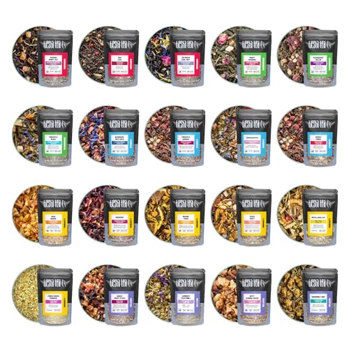 Tiesta Tea - Discovery Sampler Dry Flight Set, Loose Leaf, High to No Caffeine, Hot & Iced Up to 200 Cups, Tea Variety Pack with Green, Herbal, Black & Chai Brew, 20 Resealable Sample Pouches ProductsLogo