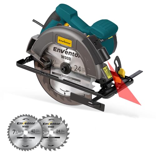 Enventor Circular Saw Corded, 11A Electric Circular Saws 7-1/4-Inch with Laser Guide, 2 Blade Saws (40T/24T), Max Cutting Depth 2-7/16"(90°), 1-8/9"(0°-45°), Single Handed Bevel, 6000RPM (Blue) ProductsLogo