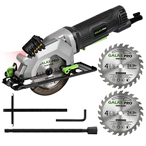 GALAX PRO 4Amp 3500RPM Circular Saw with Laser Guide, Max. Cutting Depth1-11/16"(90°), 1-1/8"(45°）Compact Saw with 4-1/2" 24T TCT Blade, Vacuum Adapter, Blade Wrench, and Rip Guide ProductsLogo