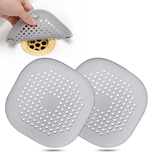 Hair Drain Catcher,Square Drain Cover for Shower Silicone Hair Stopper with Suction Cup,Easy to Install Suit for Bathroom,Bathtub,Kitchen 2 Pack (Sliver Grey) ProductsLogo