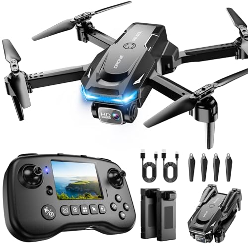 Drone with Camera - Drone with Screen on Controller for Beginners, Foldable Remote Control Quadcopter with Voice Gesture Control, 3D Flip, One Key Start, Emergency Stop, 2 Batteries, Easier to use ProductsLogo