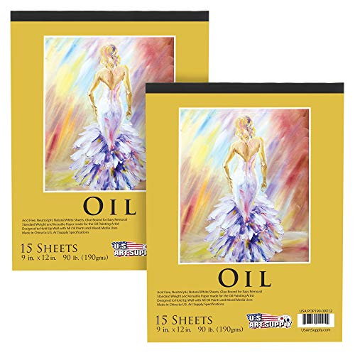 U.S. Art Supply 9" x 12" Premium Heavy-Weight Oil Painting Pad (2 Pack, 30 Sheets Total) - 90lb (190gsm) - Oil Pastel Paper for Students and Adults ProductsLogo